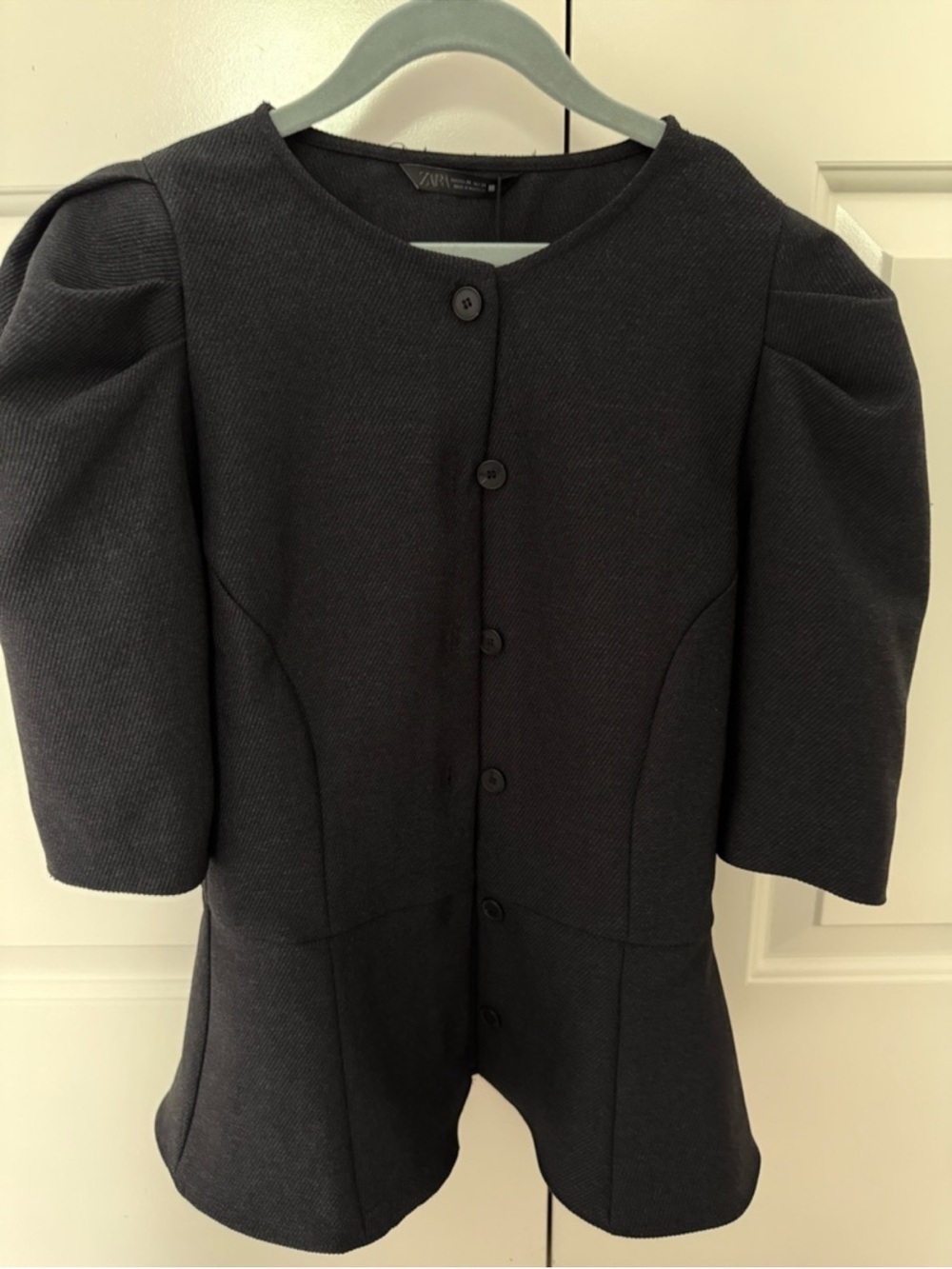 Zara Black Button-Front Puff Sleeve Top - Picture 2 of 2